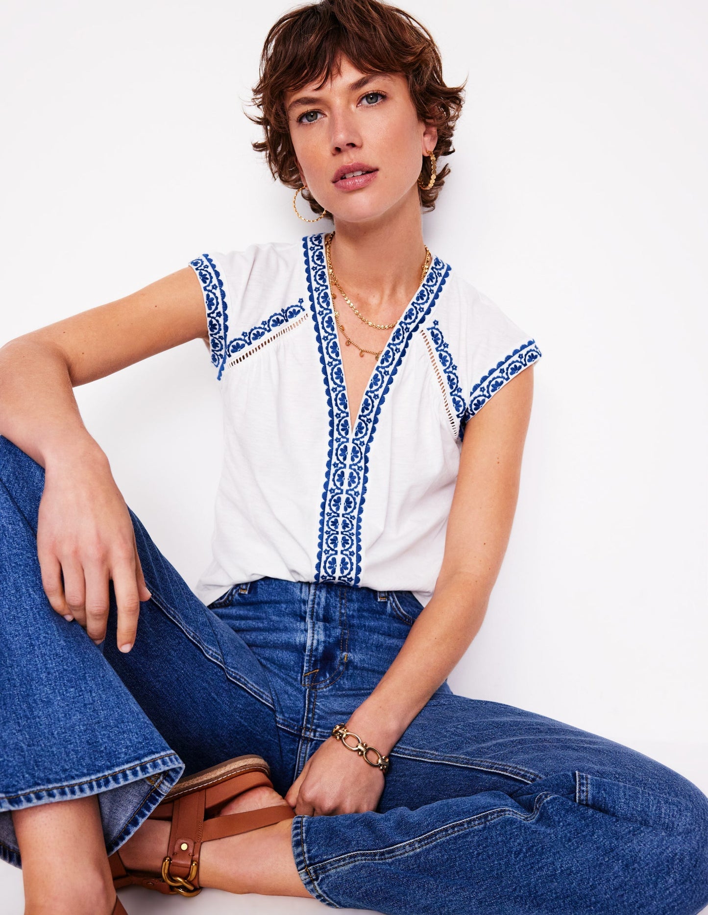 Boden Hazel Cotton Embroidered Top - White