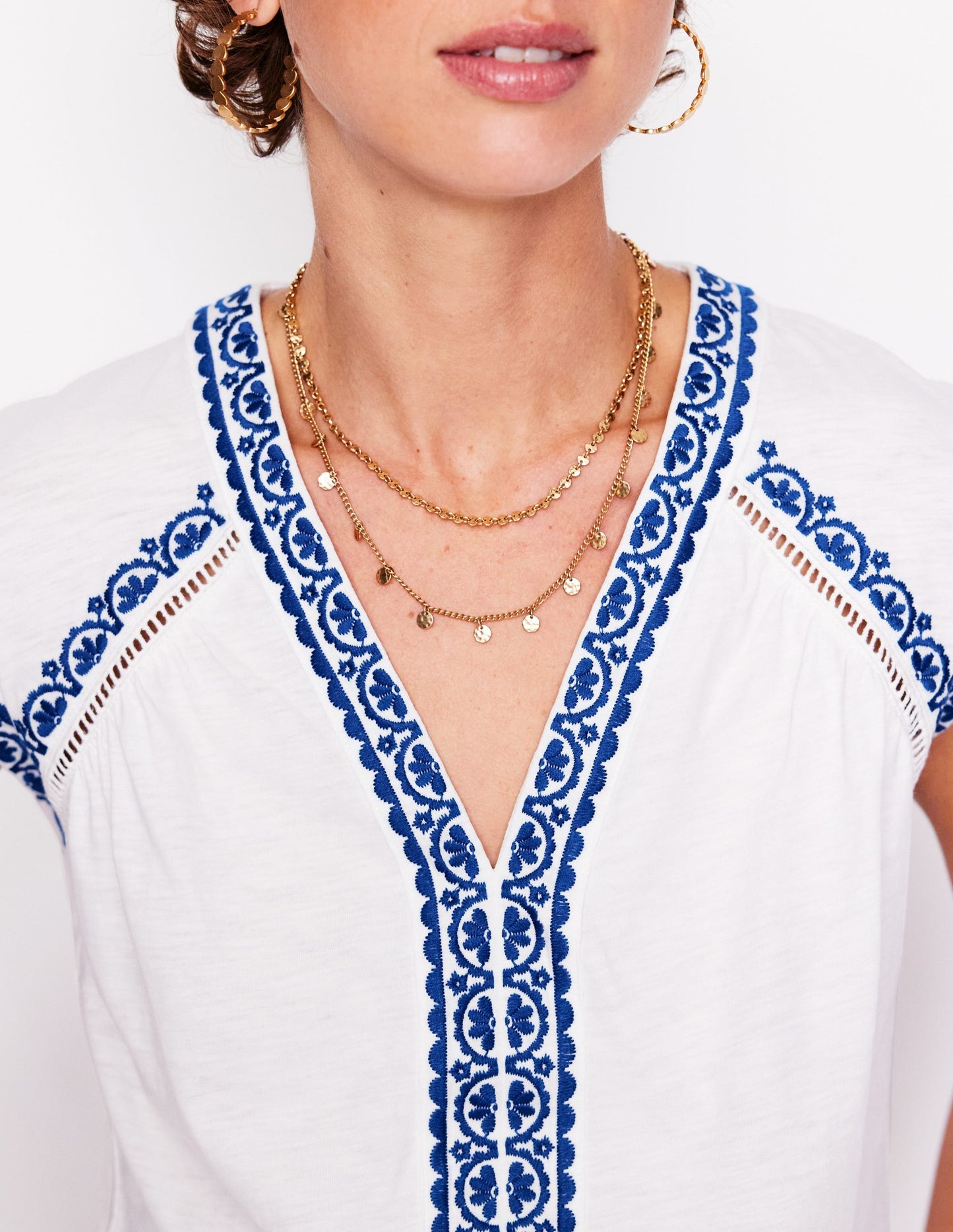 Boden Hazel Cotton Embroidered Top - White
