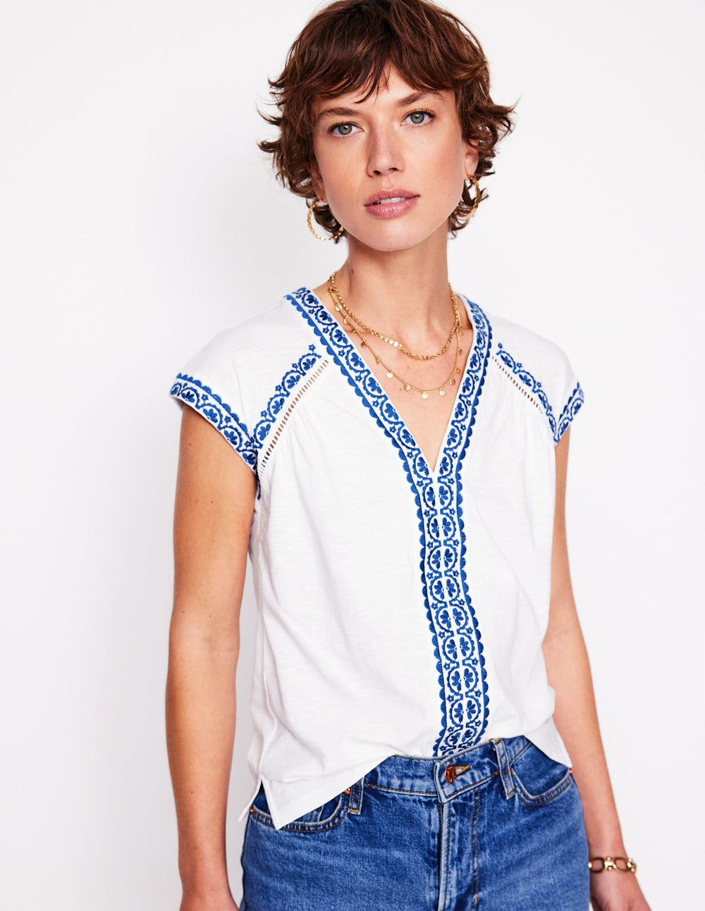 Boden Hazel Cotton Embroidered Top - White