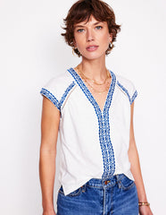 Boden Hazel Cotton Embroidered Top - White