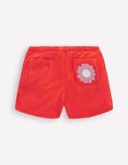 Boden Printed Towelling Short - Coral Orange Flowers