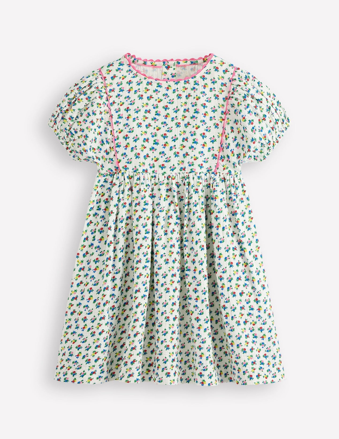 Boden Puff Sleeve Double Cloth Dress - Soft Ivory Ditsy Floral