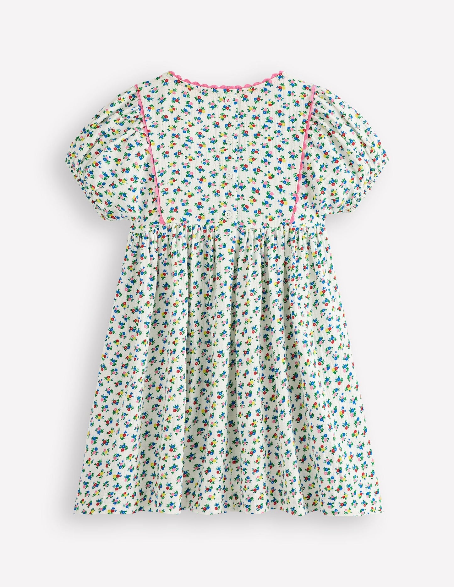 Boden Puff Sleeve Double Cloth Dress - Soft Ivory Ditsy Floral