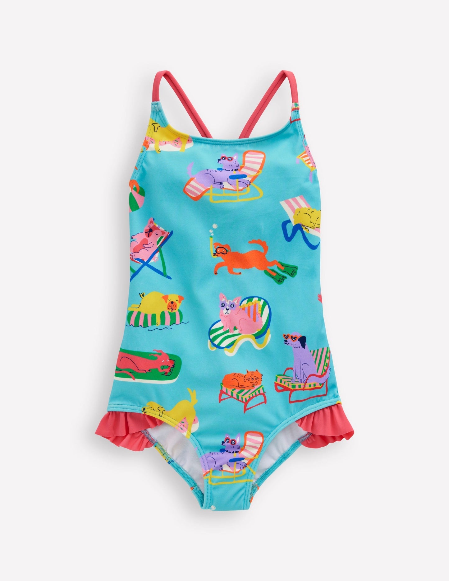 Boden Pretty Cross - Back Swimsuit - Caribbean Blue Poolside Pets