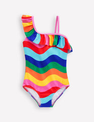 Boden Lila One Shoulder Swimsuit - Multi Rainbow Wave