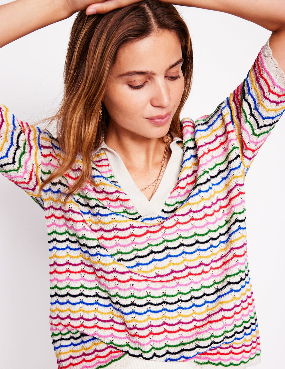 Boden Collared Henley Sweater - Multi, Rainbow