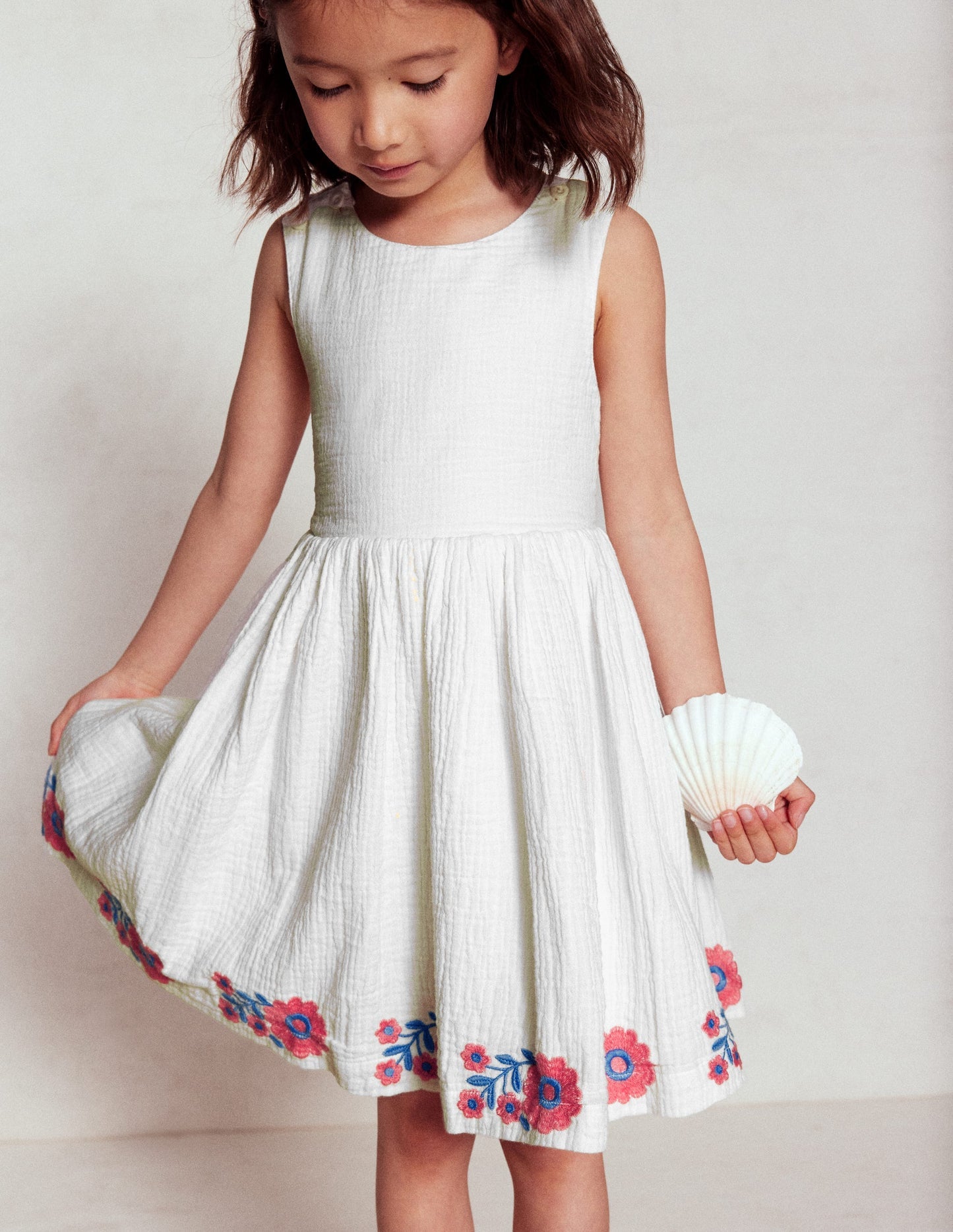Boden Harper Cross - Back Dress - White Embroidered