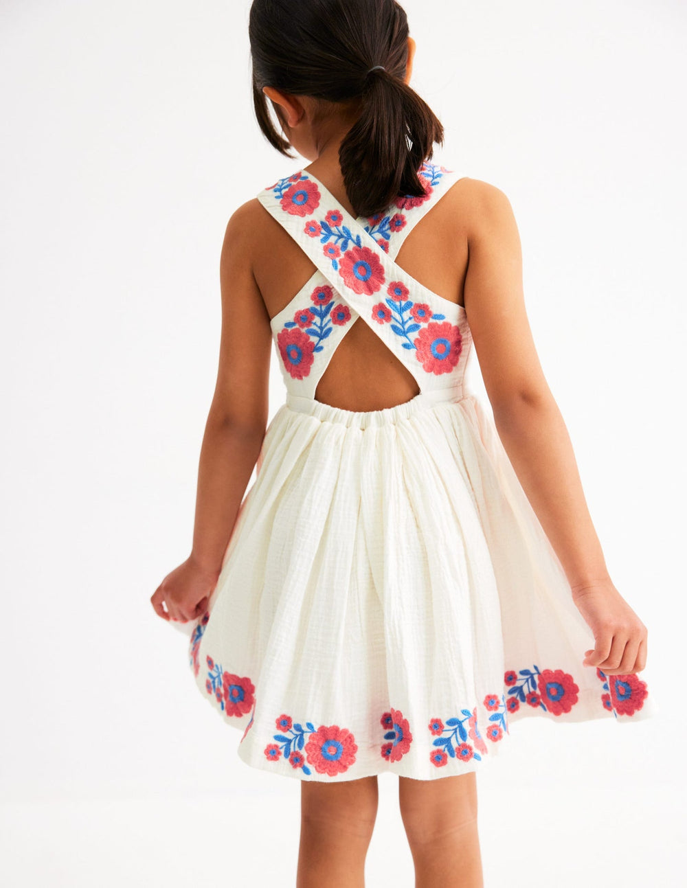 Boden Harper Cross - Back Dress - White Embroidered