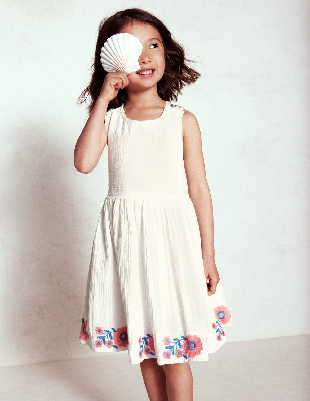 Boden Harper Cross - Back Dress - White Embroidered