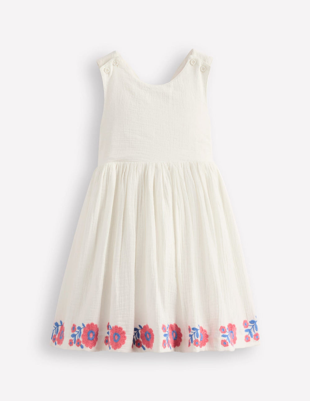 Boden Harper Cross - Back Dress - White Embroidered