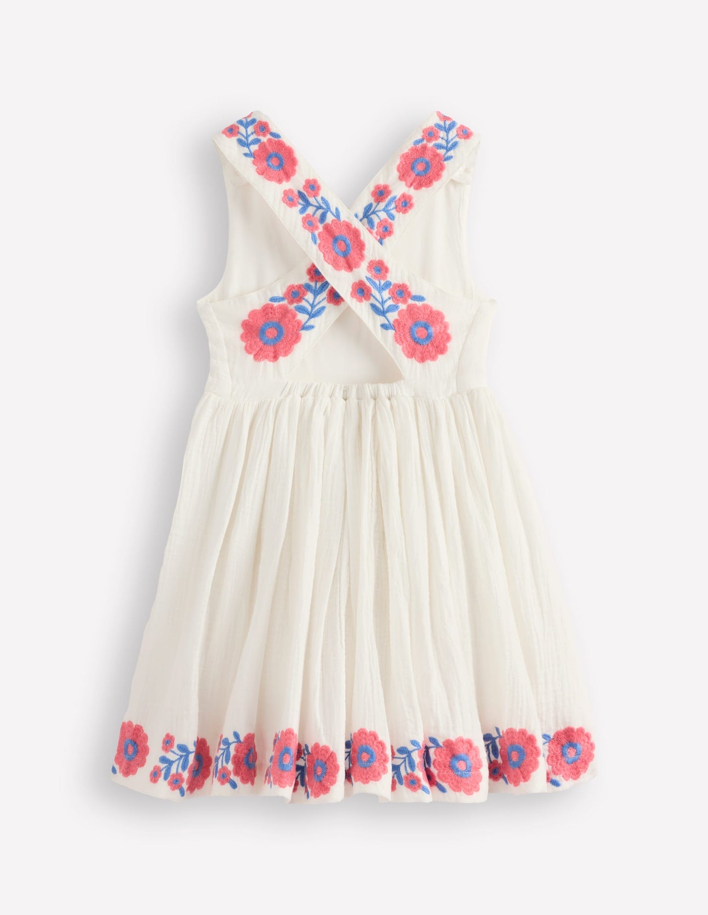 Boden Harper Cross - Back Dress - White Embroidered