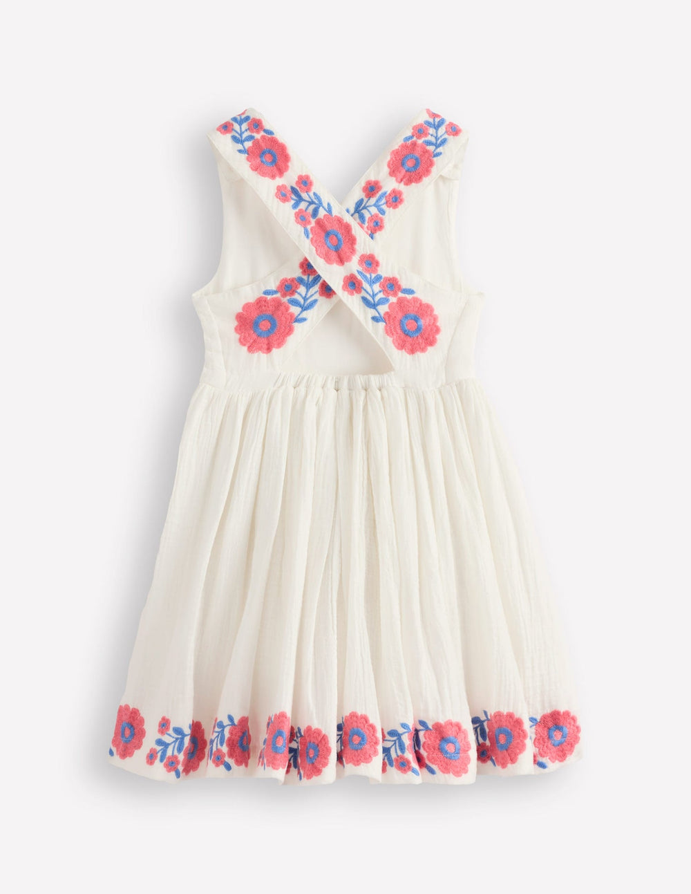 Boden Harper Cross - Back Dress - White Embroidered