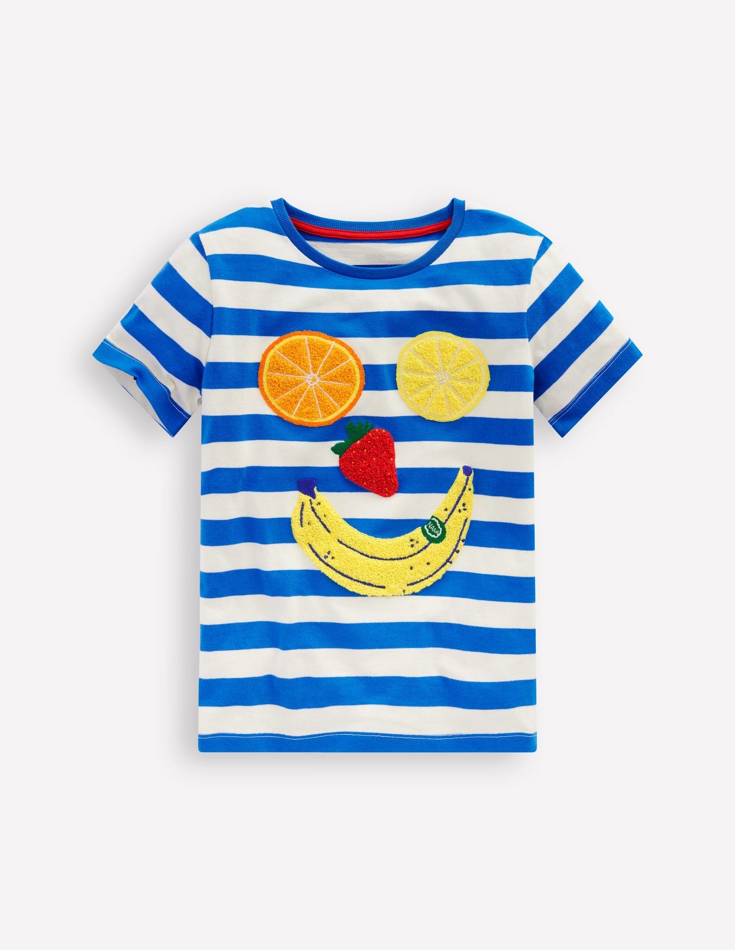 Boden Short Sleeve Bouclé T-shirt - Gallery Blue/ Ivory Fruit Face