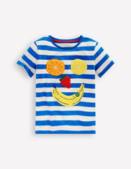 Boden Short Sleeve Bouclé T-shirt - Gallery Blue/ Ivory Fruit Face