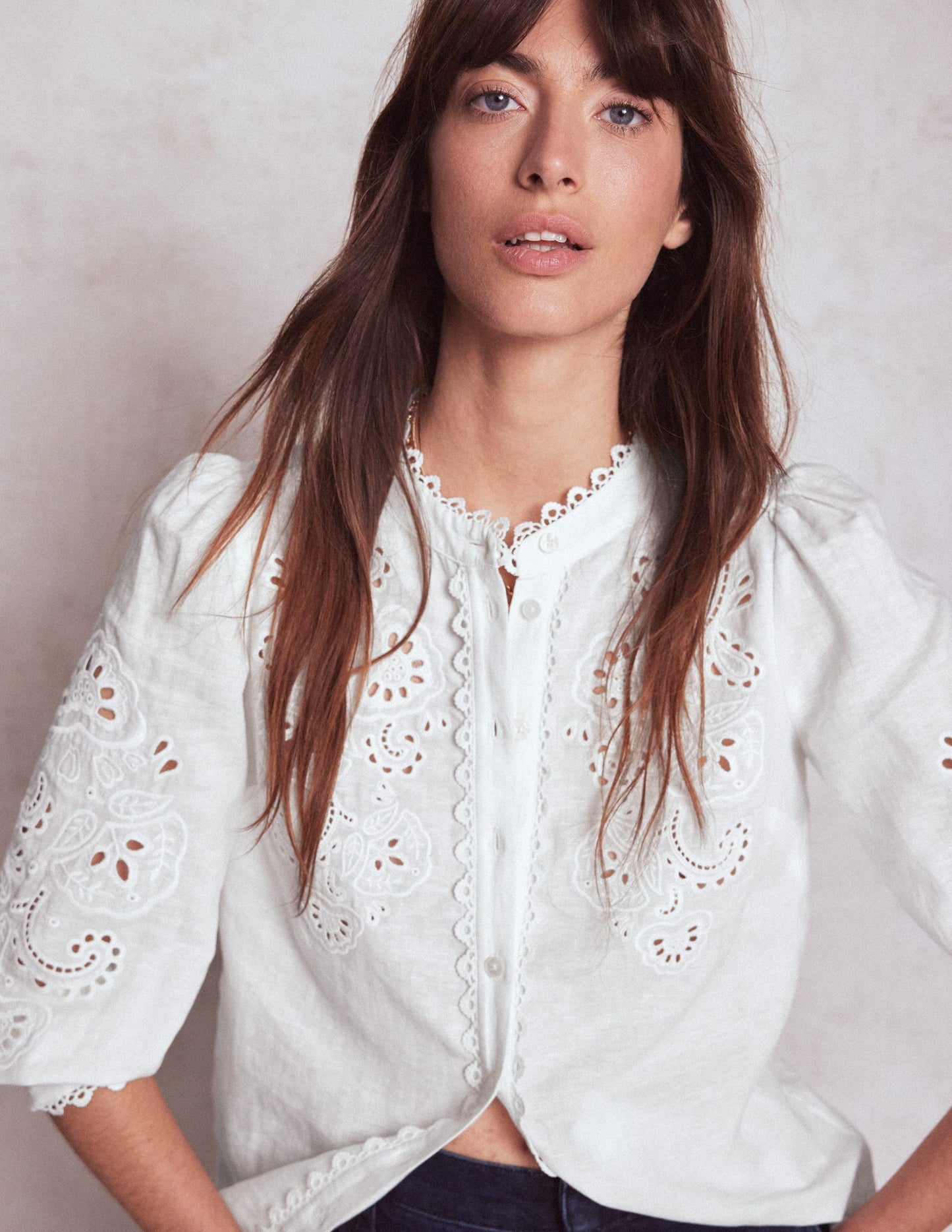 Boden Alicia Cutwork Linen Top - White, Cutwork Embroidery