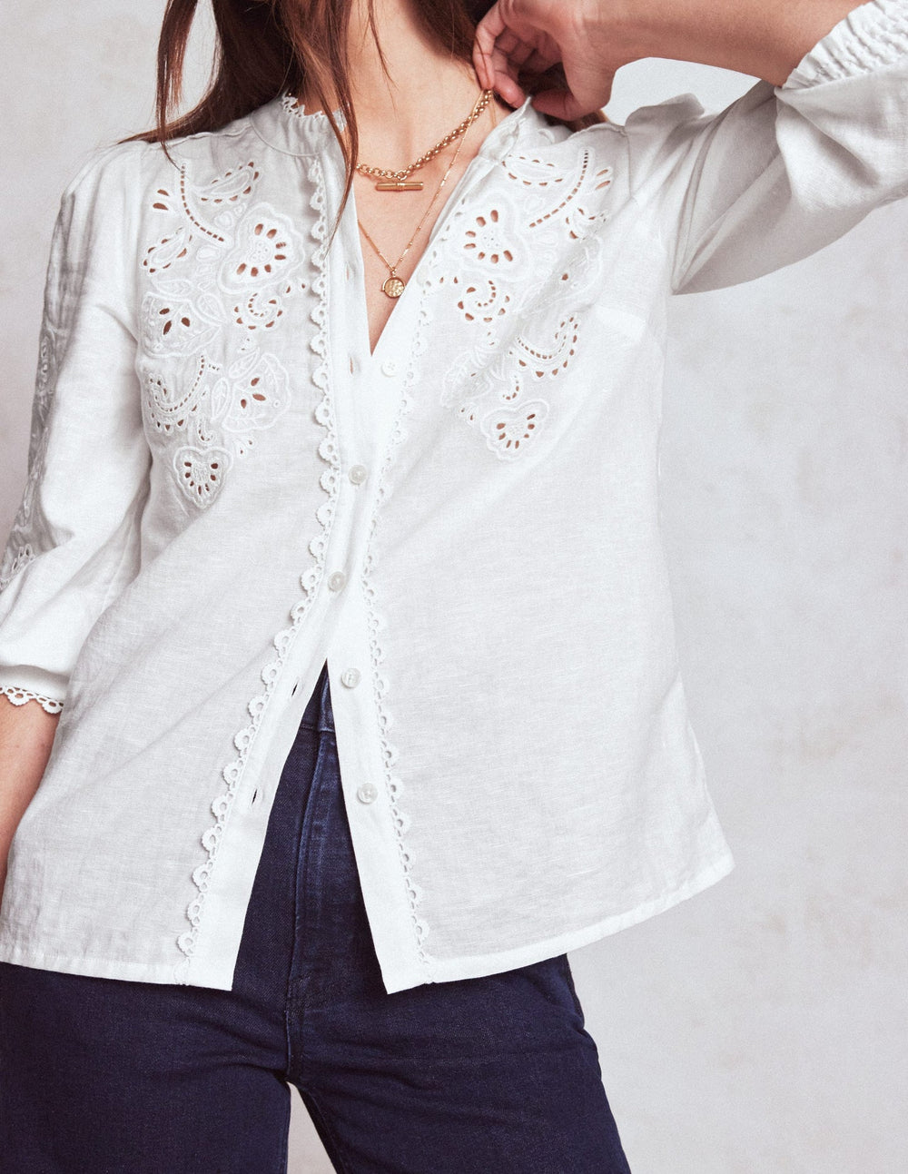 Boden Alicia Cutwork Linen Top - White, Cutwork Embroidery