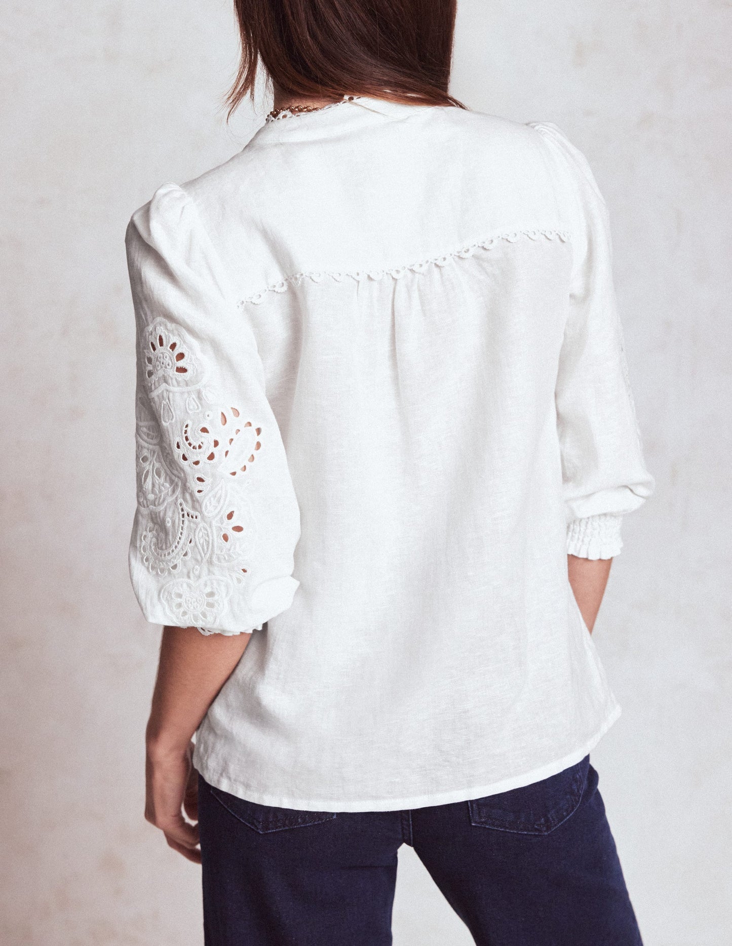 Boden Alicia Cutwork Linen Top - White, Cutwork Embroidery