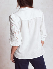Boden Alicia Cutwork Linen Top - White, Cutwork Embroidery