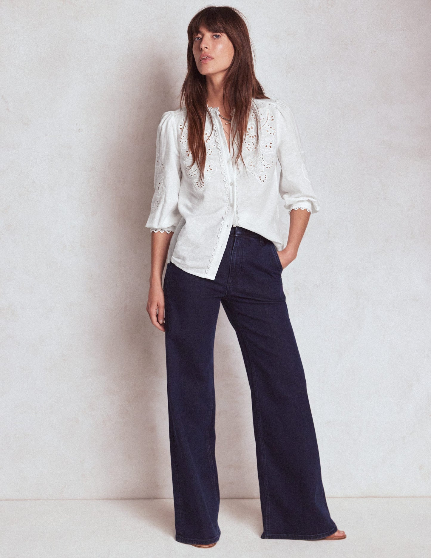 Boden Alicia Cutwork Linen Top - White, Cutwork Embroidery