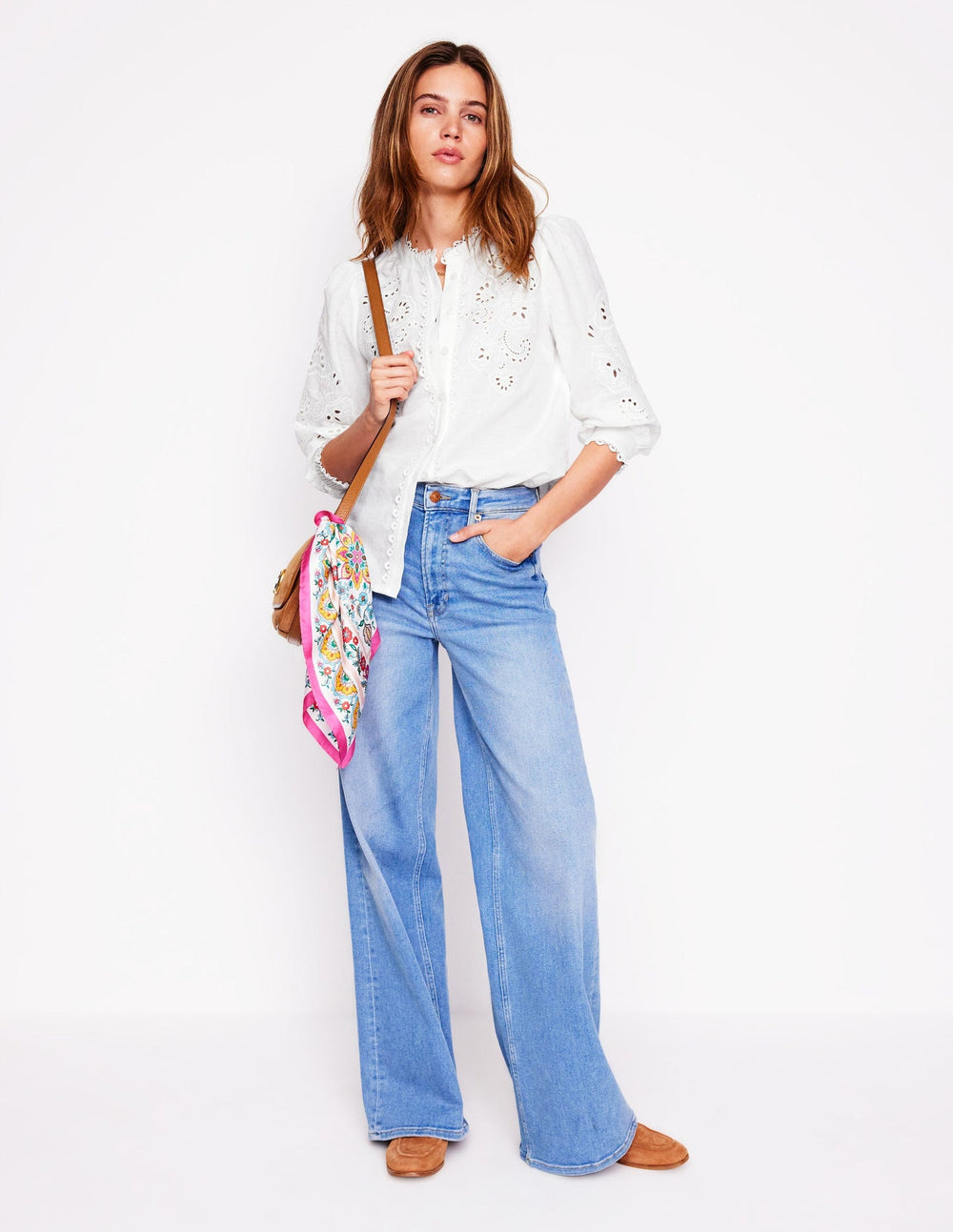 Boden Alicia Cutwork Linen Top - White, Cutwork Embroidery