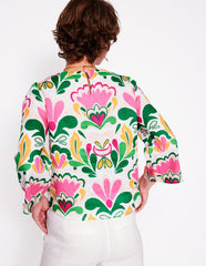 Boden Fluted Sleeve Linen Top - Multi, Freesia Stamp