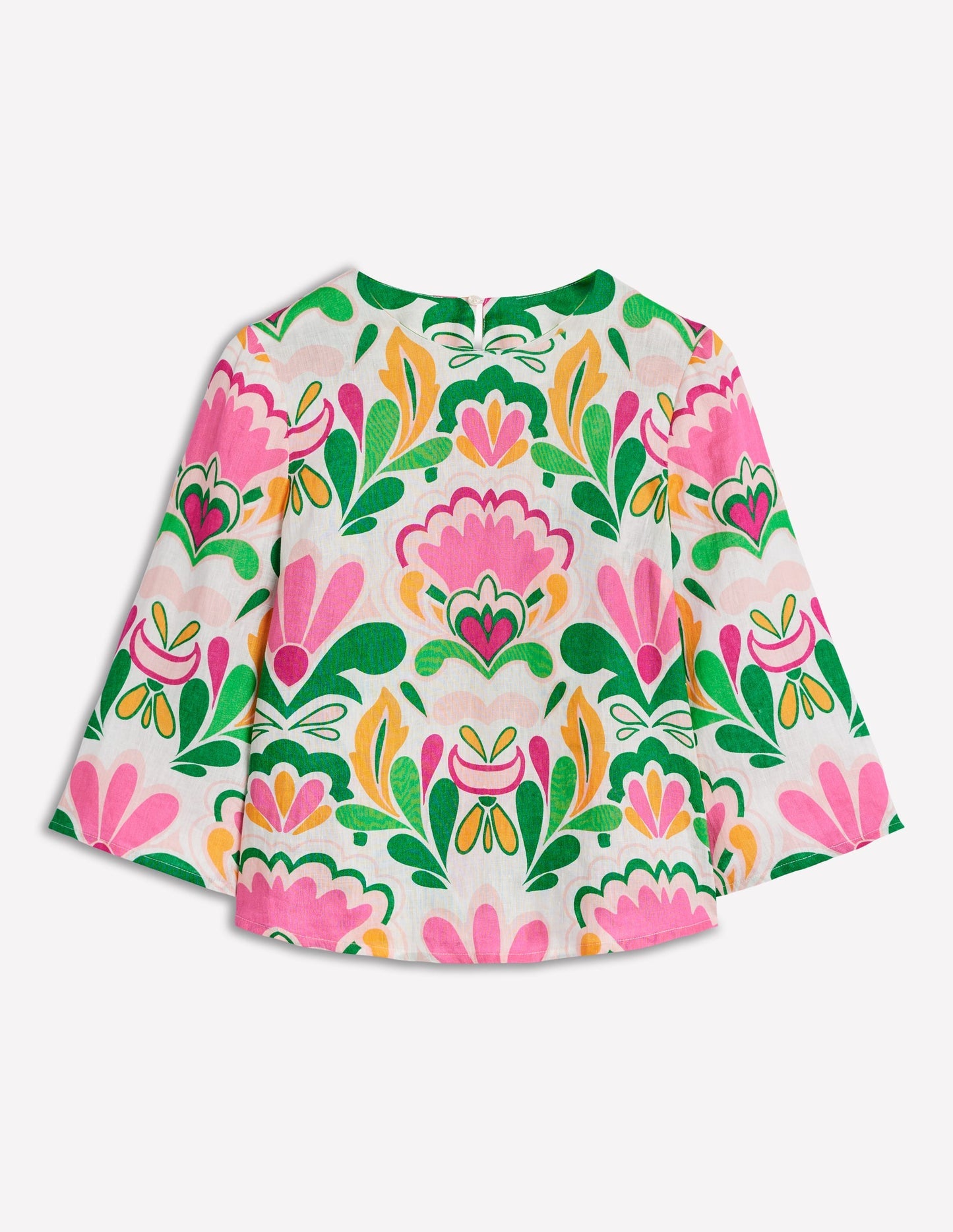 Boden Fluted Sleeve Linen Top - Multi, Freesia Stamp