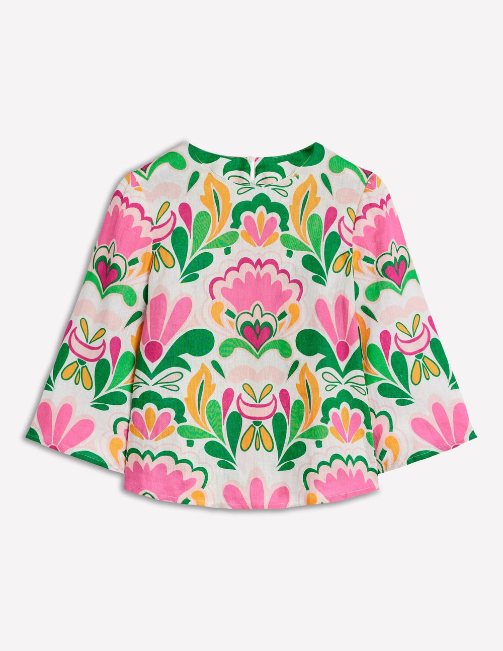 Boden Fluted Sleeve Linen Top - Multi, Freesia Stamp