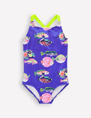 Boden Cross - back Printed Swimsuit - Blue Heron Fish