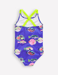 Boden Cross - back Printed Swimsuit - Blue Heron Fish
