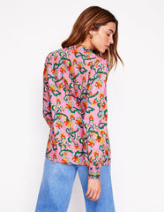 Boden Cotton Notch Neck Top - Pink Rose, Foliage Trail