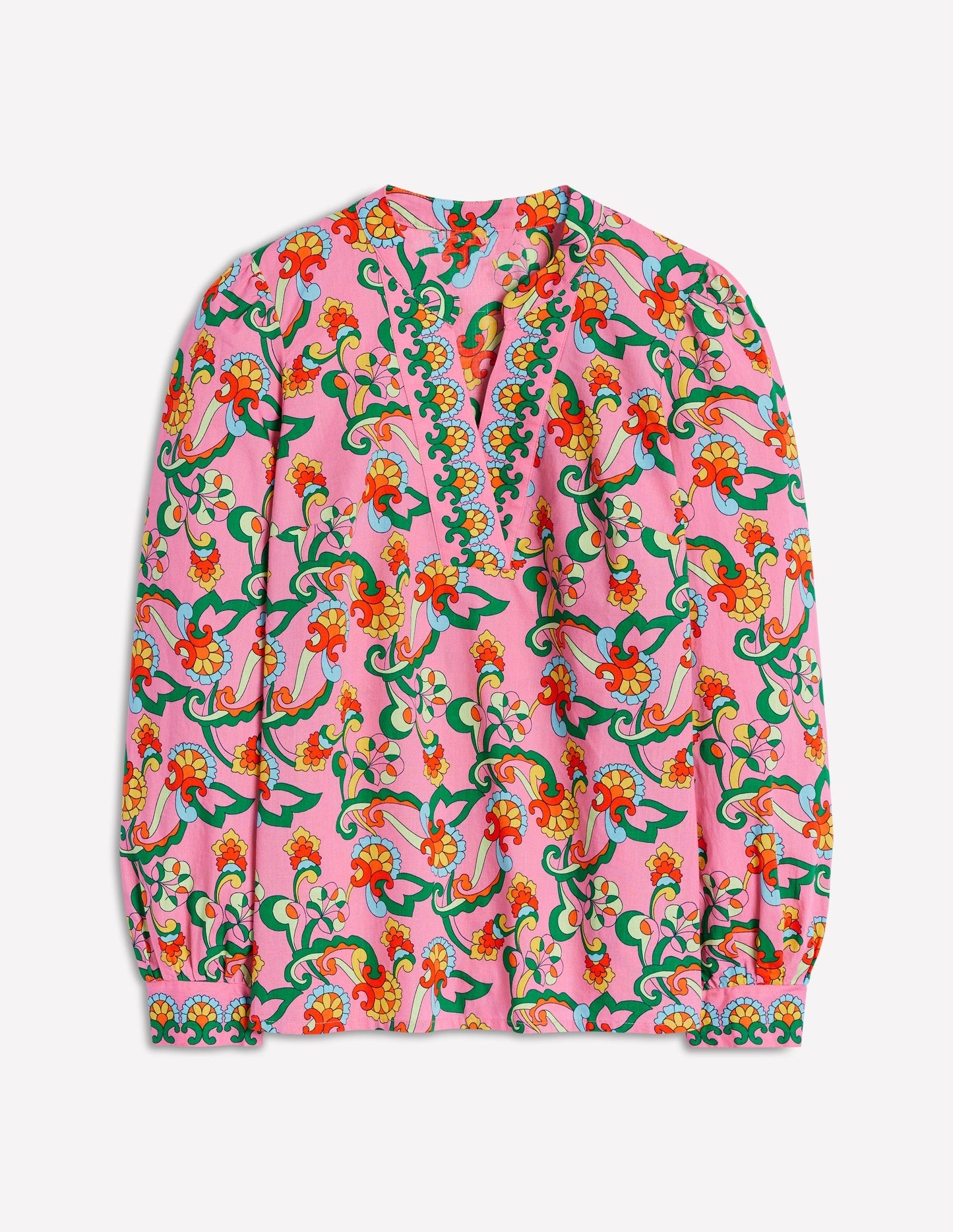 Boden Cotton Notch Neck Top - Pink Rose, Foliage Trail