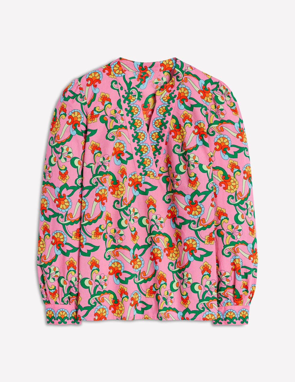 Boden Cotton Notch Neck Top - Pink Rose, Foliage Trail