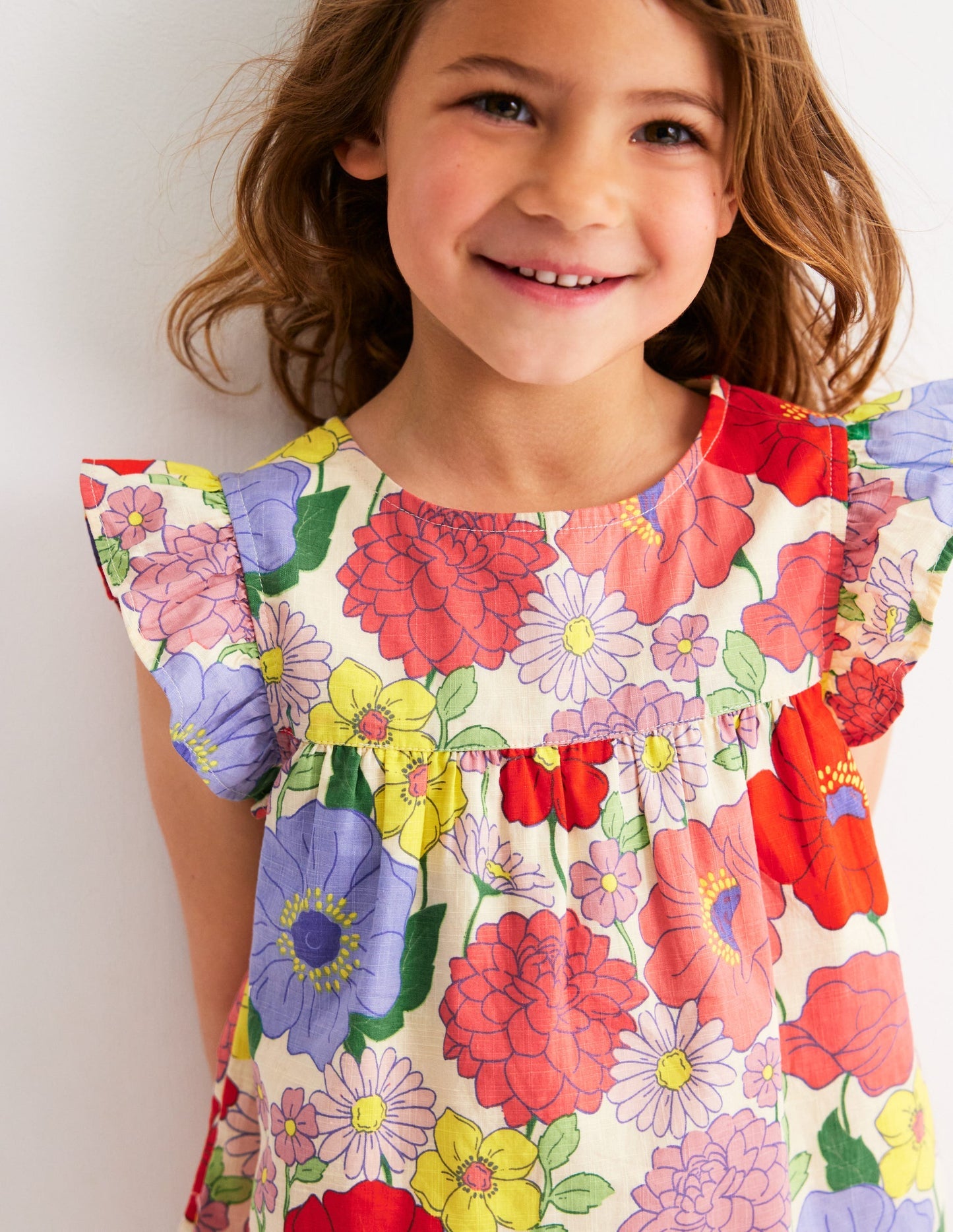 Boden Frill Sleeve Woven Top - Multi Summer Garden