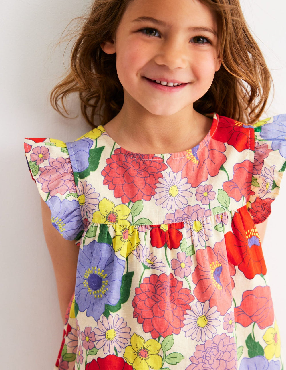 Boden Frill Sleeve Woven Top - Multi Summer Garden