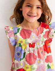 Boden Frill Sleeve Woven Top - Multi Summer Garden