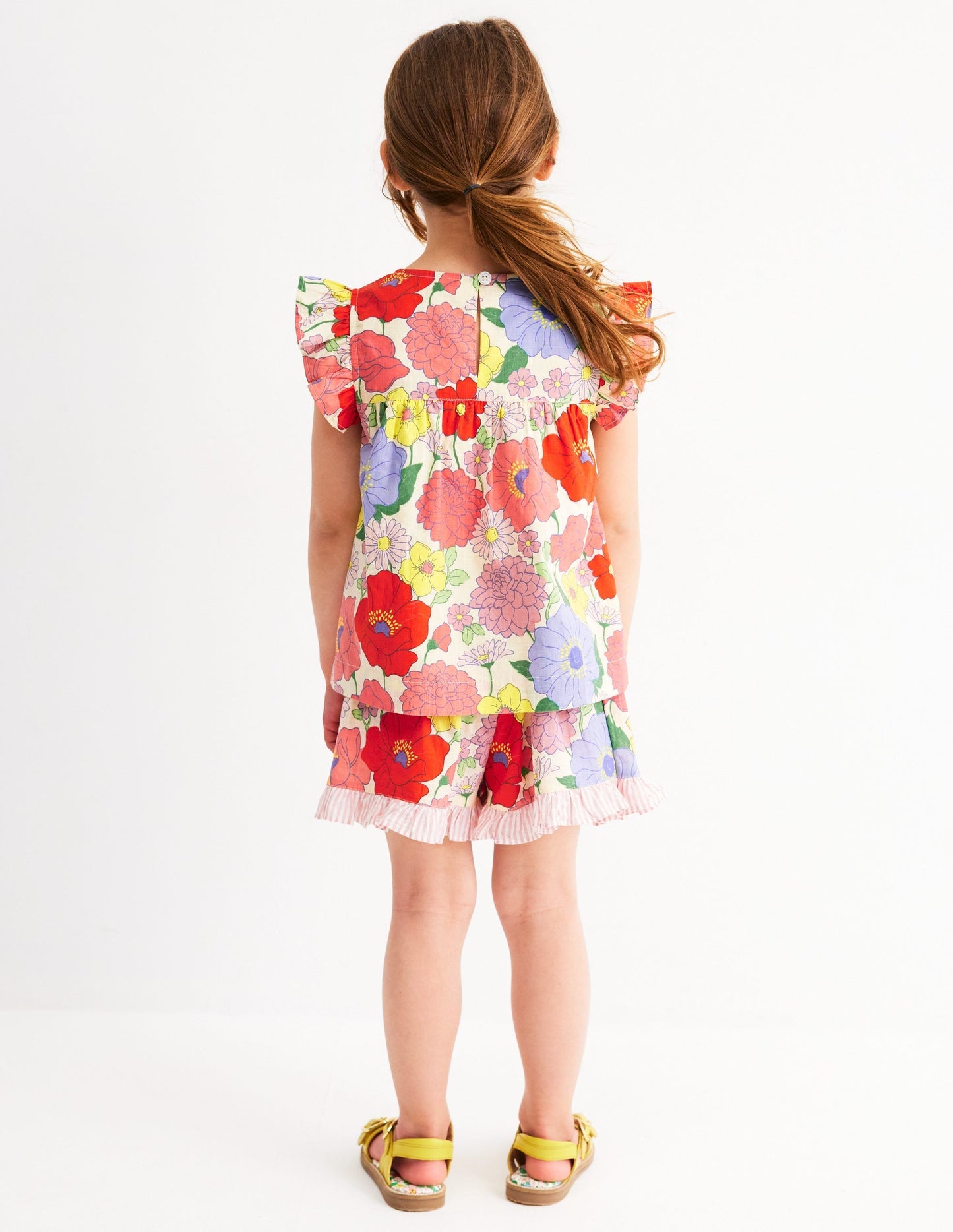 Boden Frill Sleeve Woven Top - Multi Summer Garden
