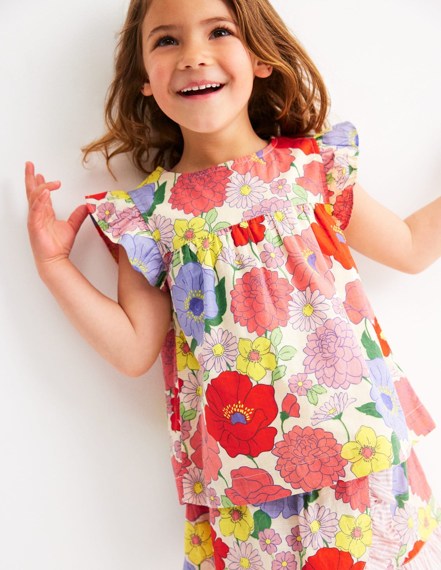 Boden Frill Sleeve Woven Top - Multi Summer Garden