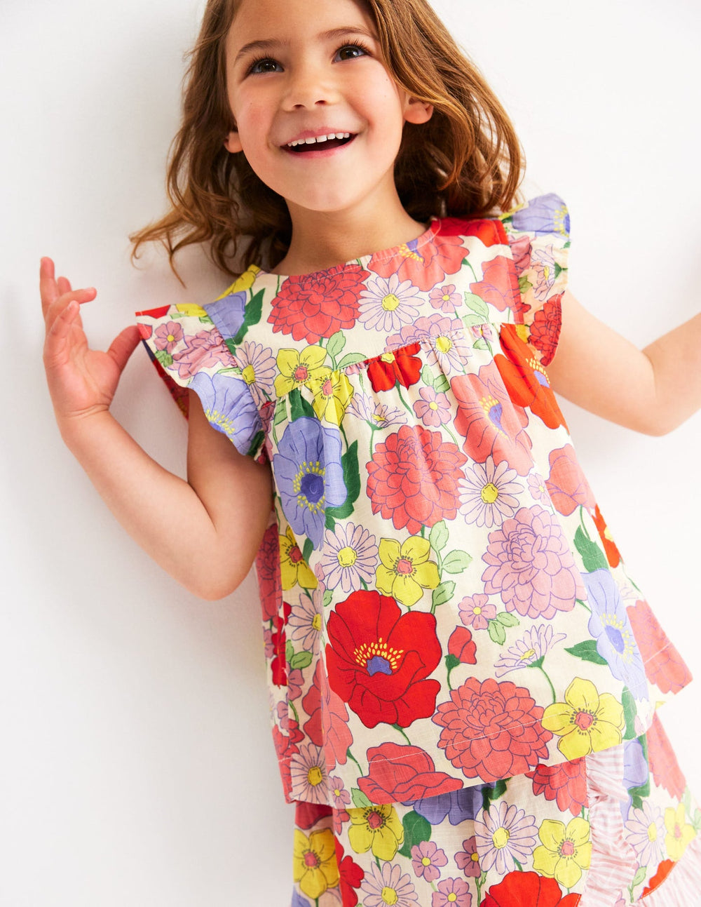 Boden Frill Sleeve Woven Top - Multi Summer Garden