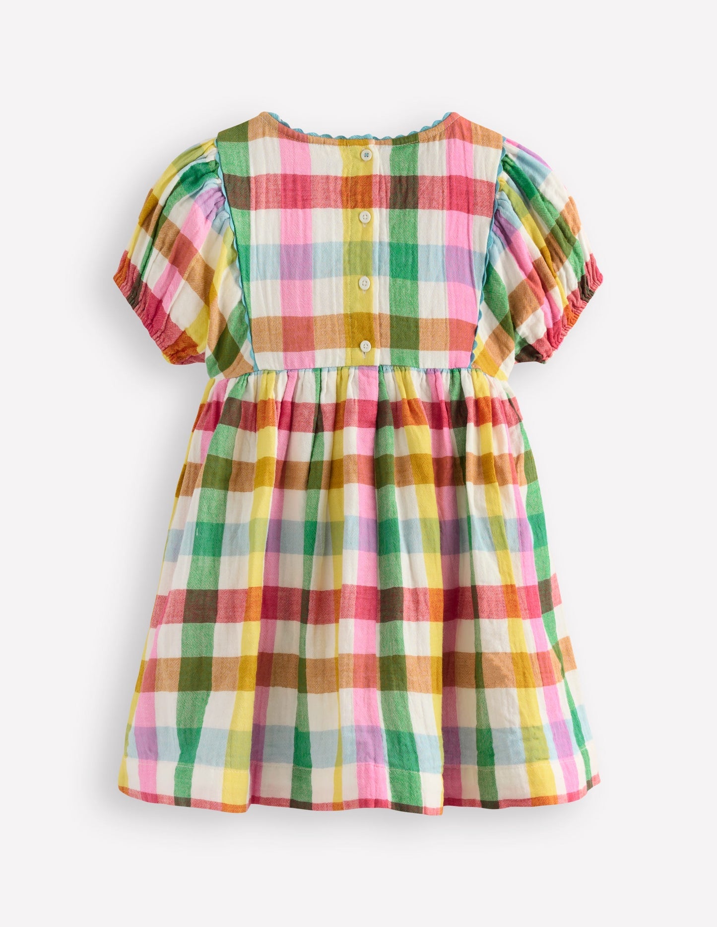 Boden Puff Sleeve Double Cloth Dress - Multi Check