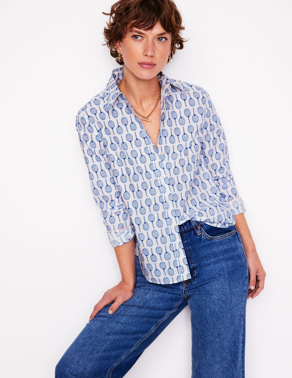 Boden Sienna Cotton Shirt - Ivory, Tennis
