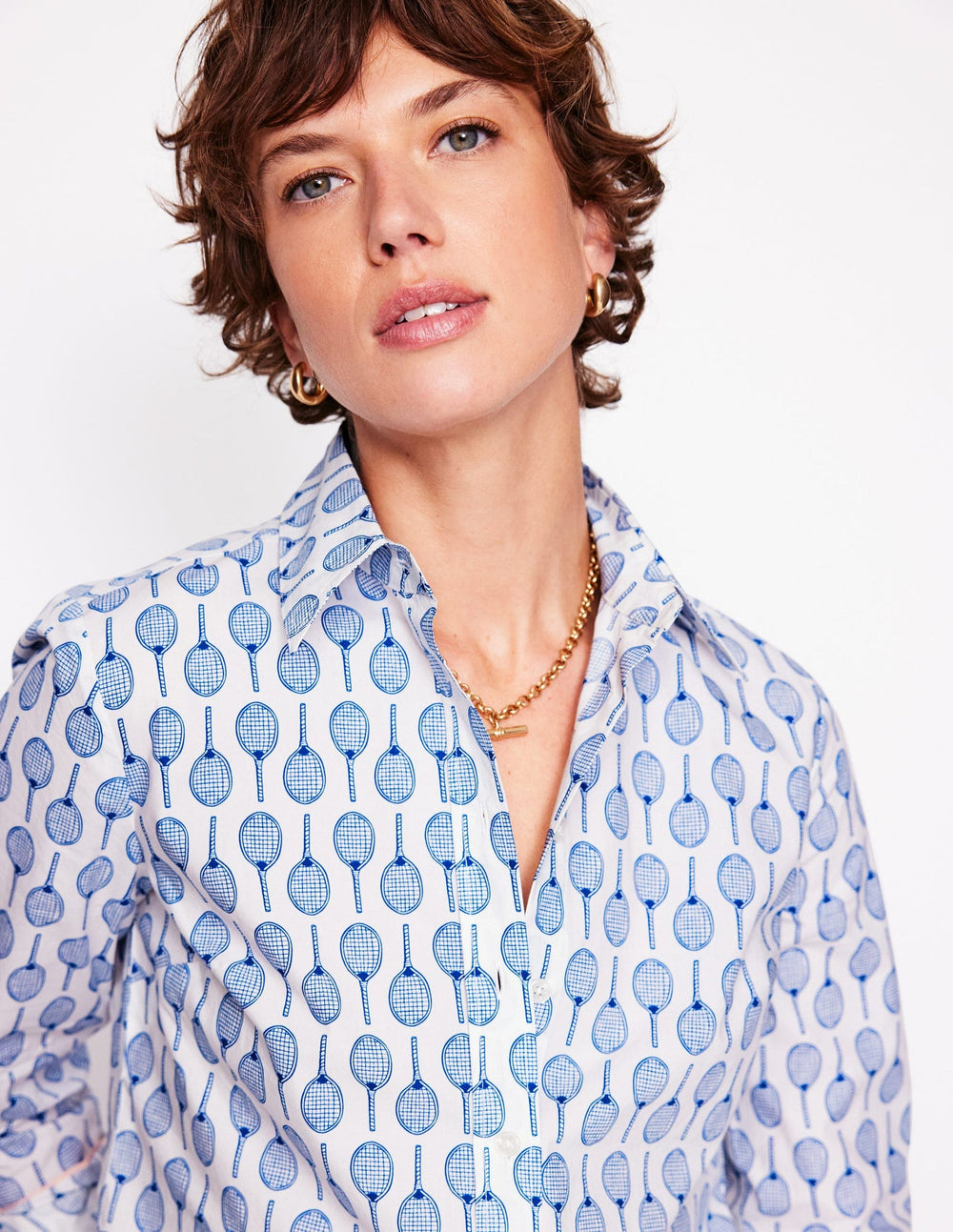 Boden Sienna Cotton Shirt - Ivory, Tennis