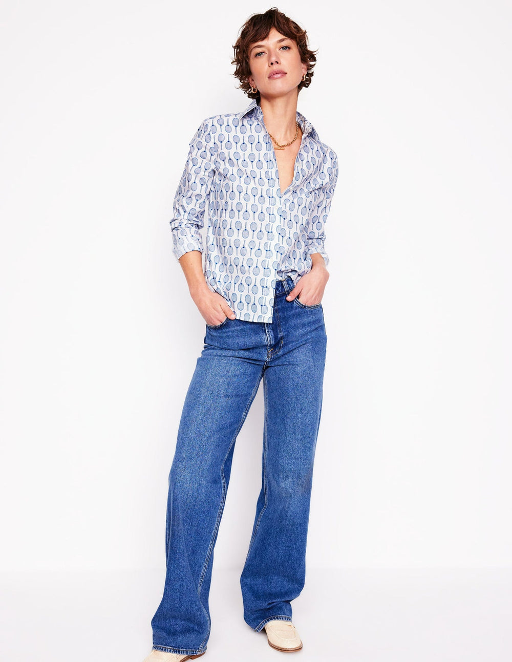 Boden Sienna Cotton Shirt - Ivory, Tennis