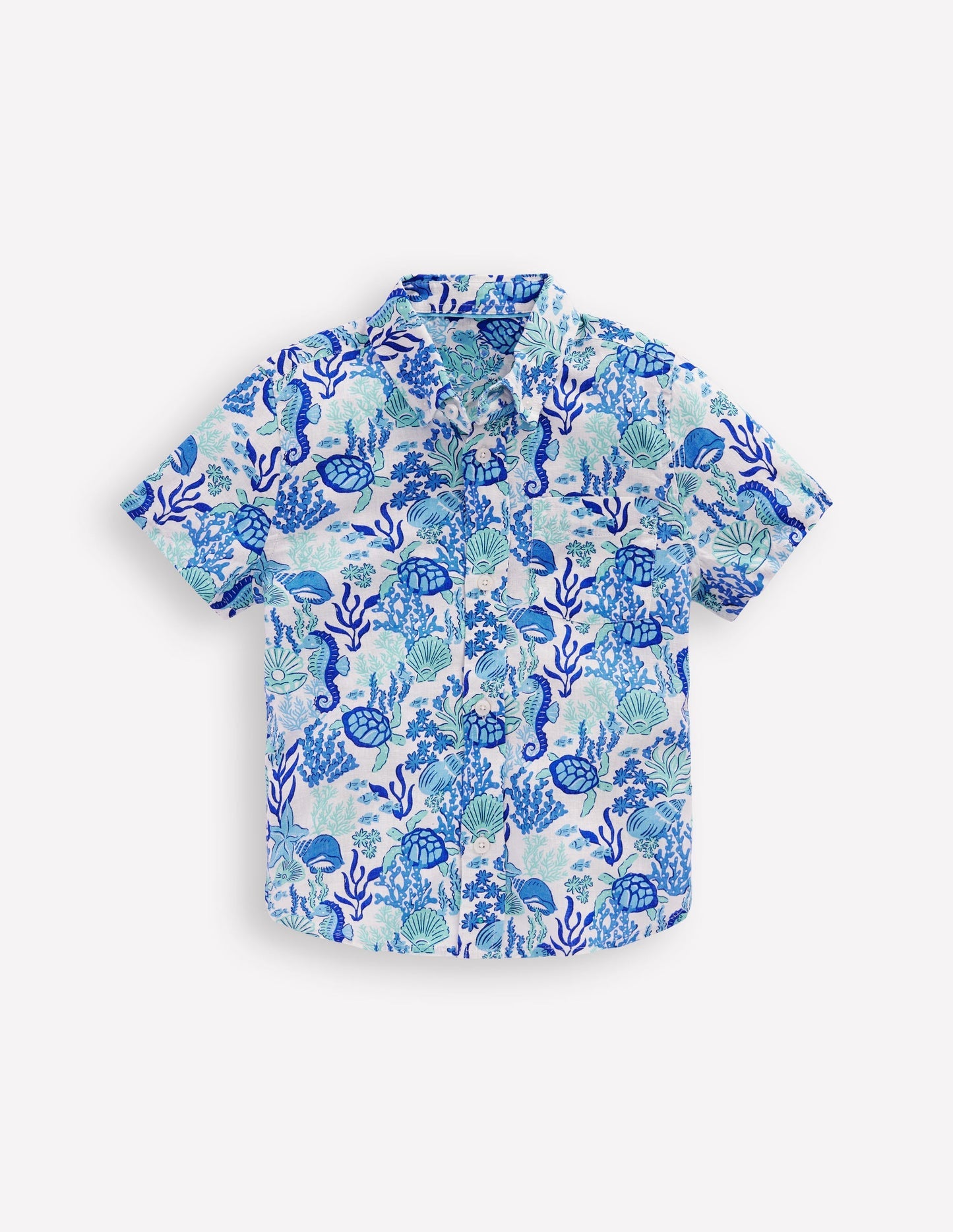 Boden Cotton Linen Shirt - Blue Coral Cove