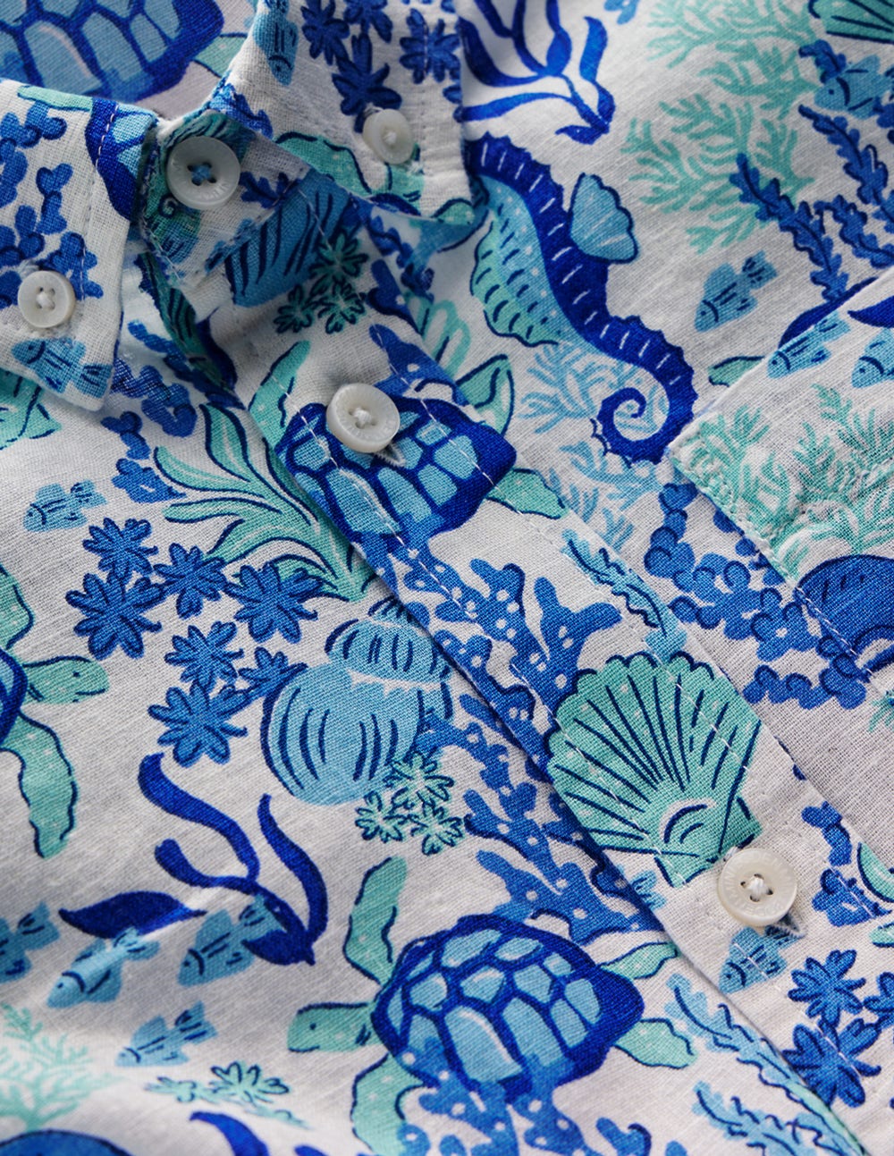 Boden Cotton Linen Shirt - Blue Coral Cove