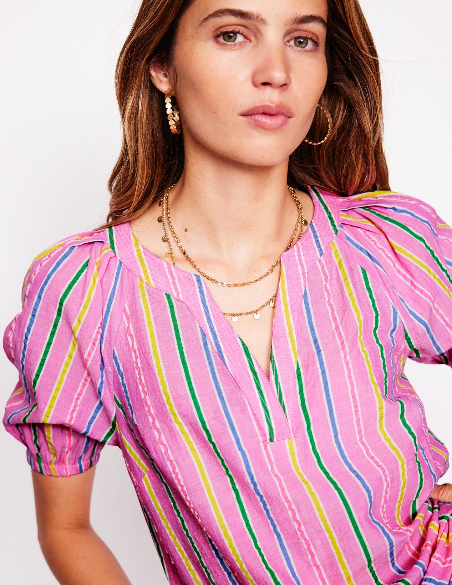 Boden Brooke Cotton Top - Neon Pink Seersucker Stripe