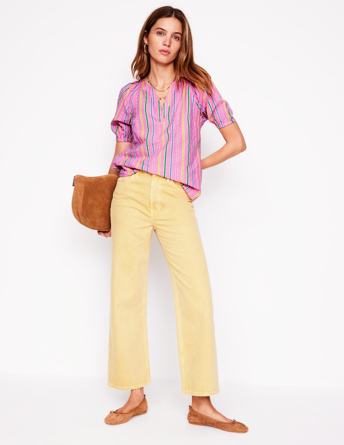 Boden Brooke Cotton Top - Neon Pink Seersucker Stripe