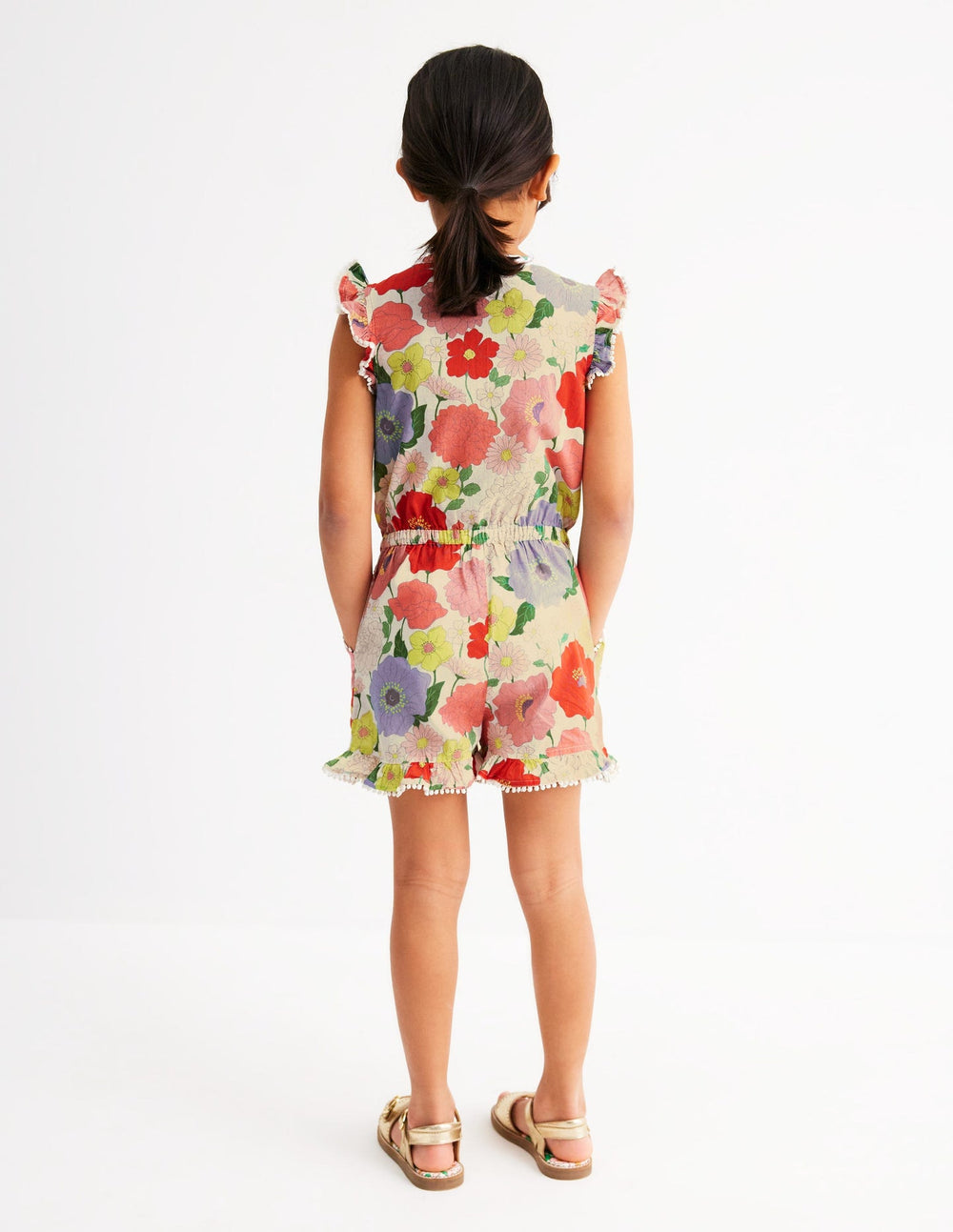 Boden Button Through Ruffle Playsuit - Multi Summer Garden