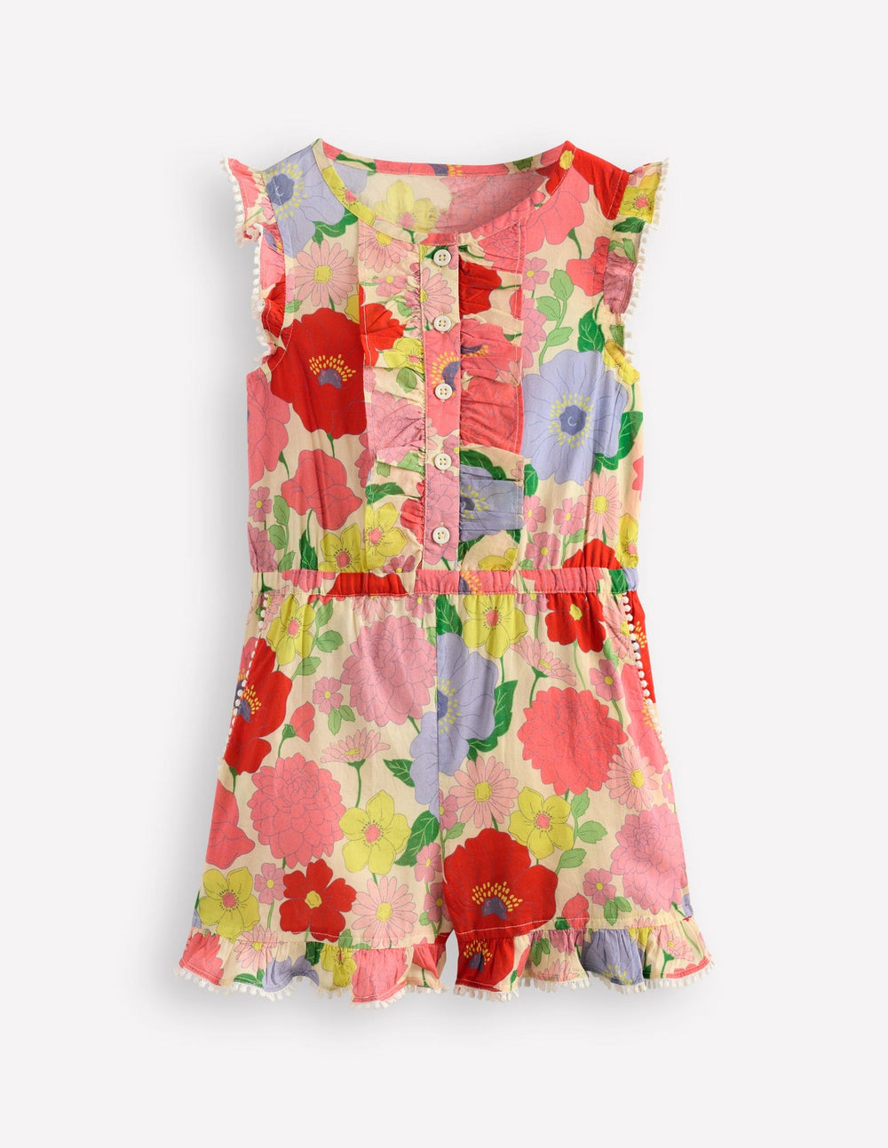 Boden Button Through Ruffle Playsuit - Multi Summer Garden