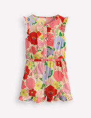 Boden Button Through Ruffle Playsuit - Multi Summer Garden