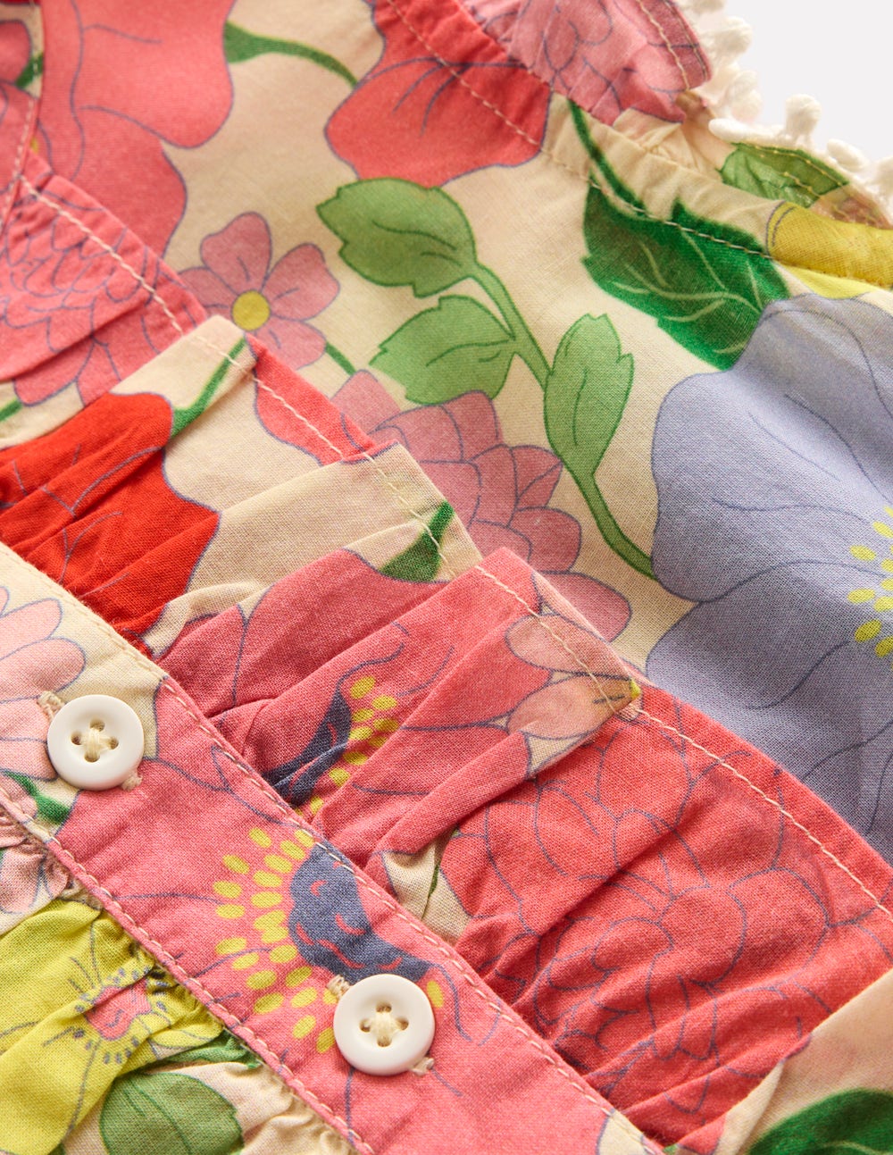 Boden Button Through Ruffle Playsuit - Multi Summer Garden
